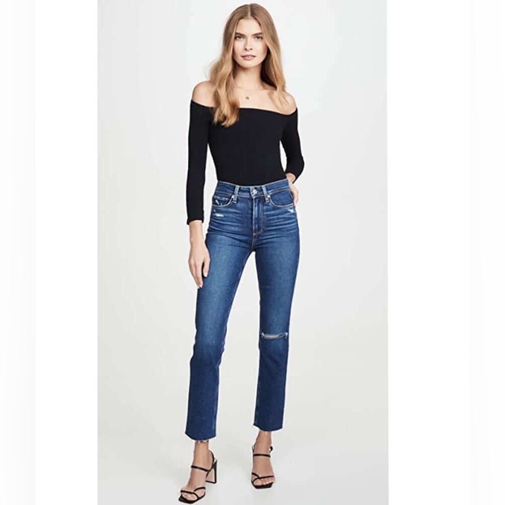 NWT Paige Denim Jeans - Hoxton Slim Raw Hem - Slopes Deconstructed - Size 24